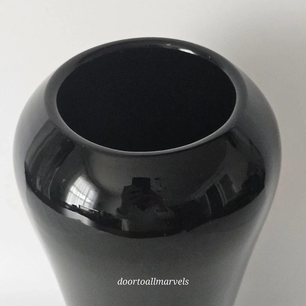 VTG Tiffin US Glass Black Glass Art Deco Vase Cupped Dahlia #151  7.75